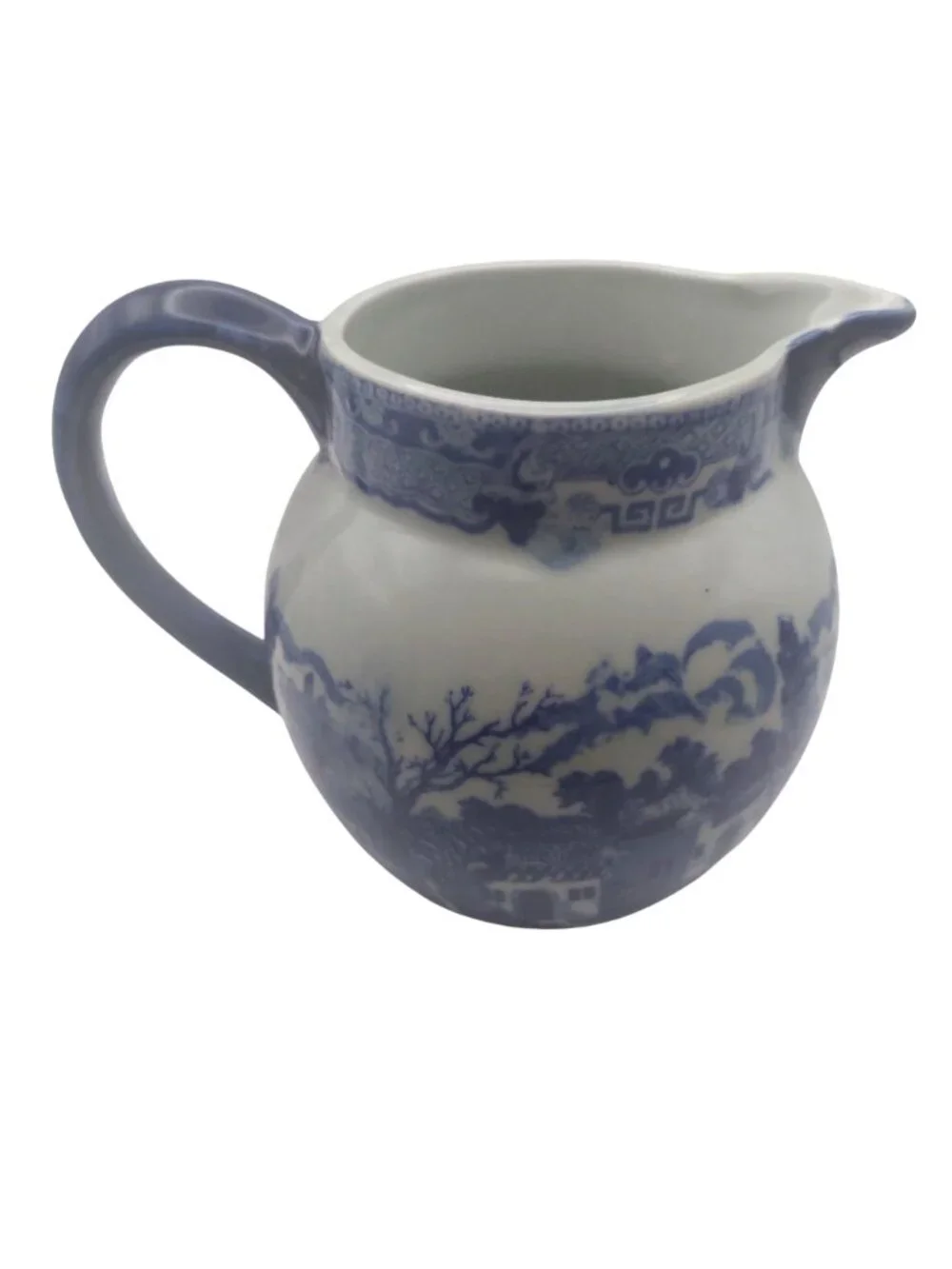 Victoria Ware Flow Blue Pitcher Pastoral Scenic Transferware Ironstone Vintage